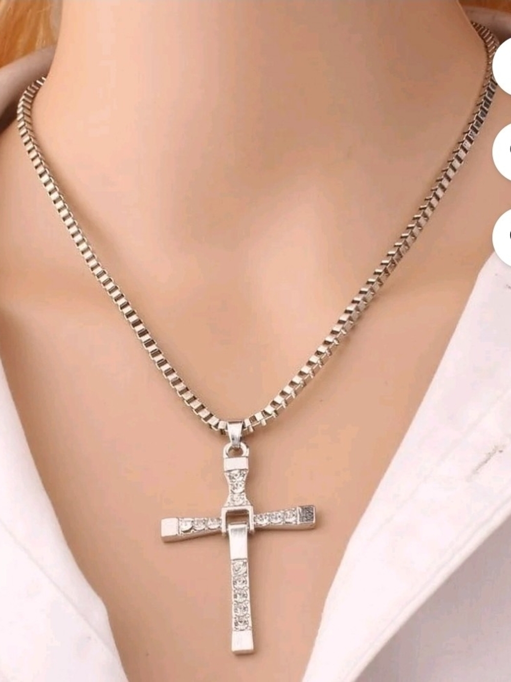 Silver Cross Pendant Necklace - Sparkling Crystal Accent